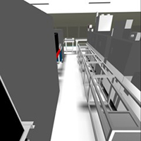 自身の手を投影する、VRのハンドキャップチャー機能で、装置に手が届くか検証。装置に手が届かないことがわかる