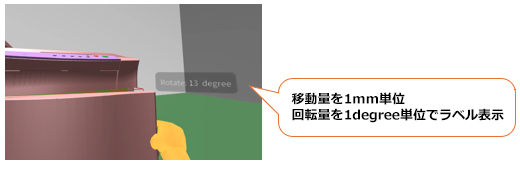 移動量を1mm単位。回転量を1degreeでラベル表示。