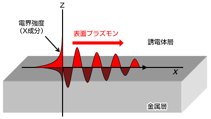 電界強度（X成分）&rarr;表面プラズモン&rarr;誘電体層 金属層