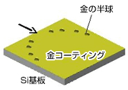 金のコーティング 金の半球 Si基板